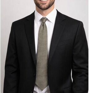 Valerio Garati Necktie Mens OS Gold Black Geometric Silk Hand Made Excellent